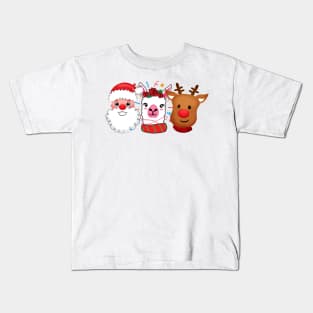 Trio Christmas Santa Llama Reindeer Rudolph Kids T-Shirt